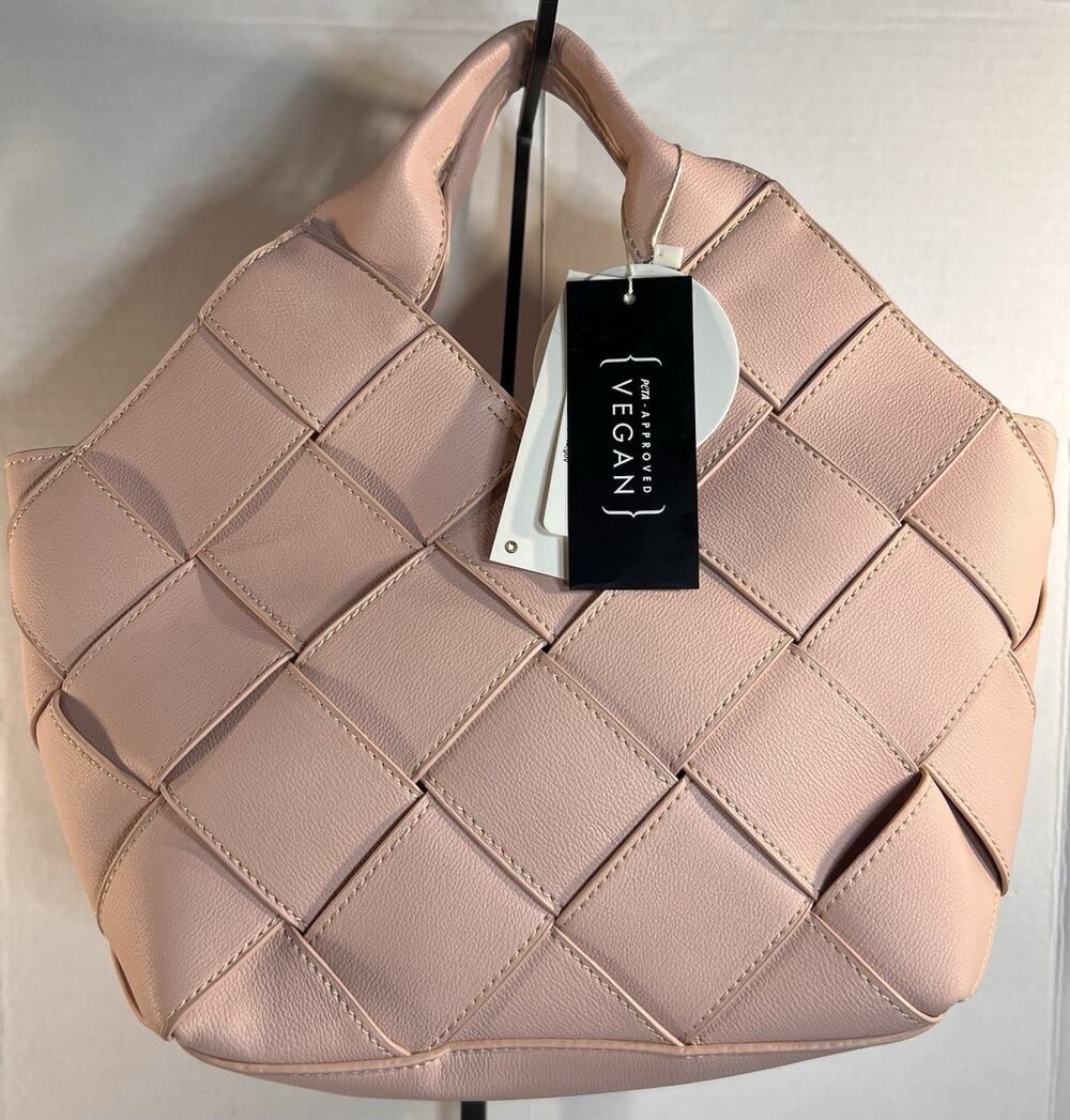 Le Miel Pink Woven Tote Bag 2-in-1 Vegan Handbag w Pouch NWT